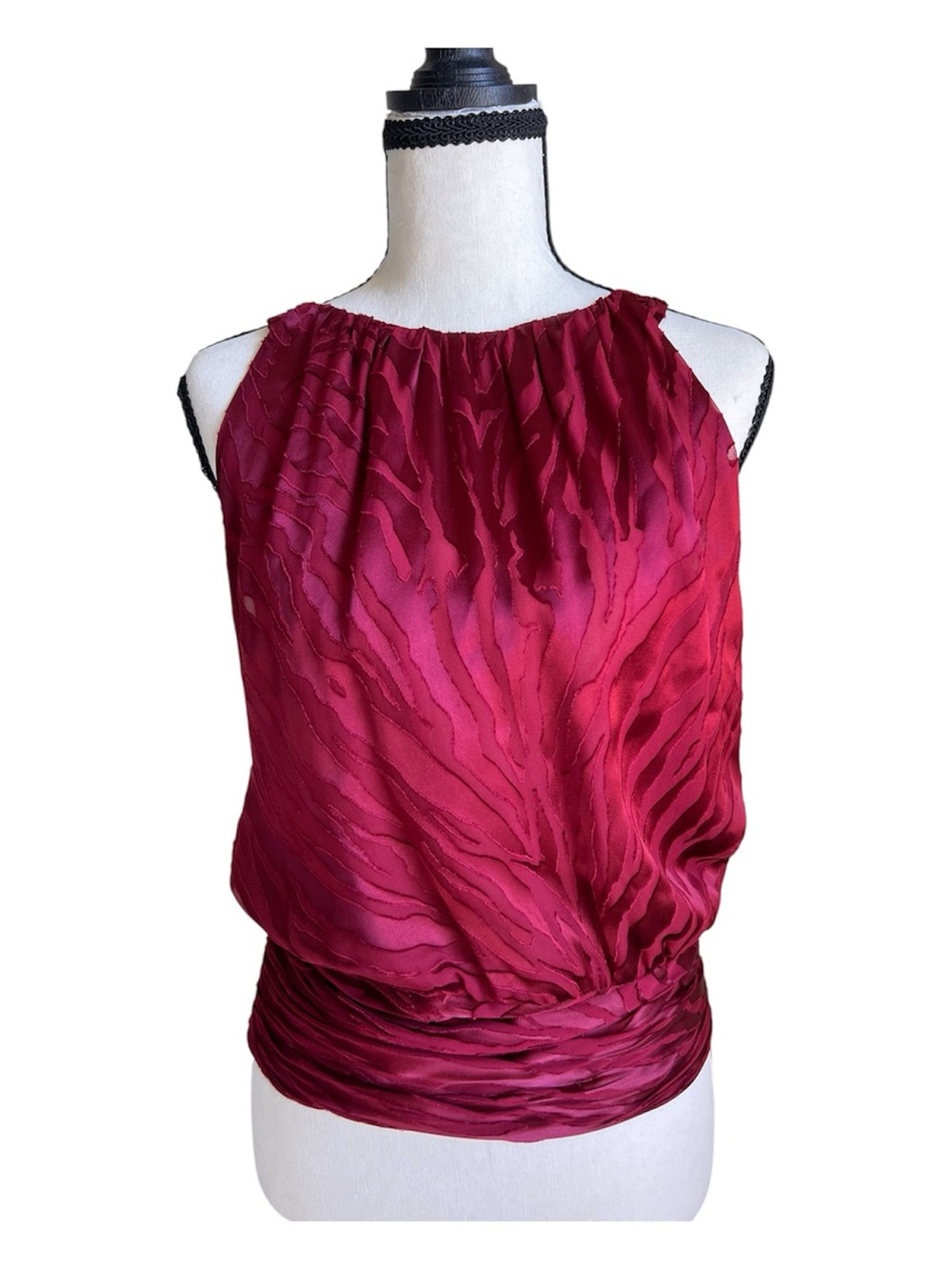 White House Black Market Halter Zebra Shell-Madder Red Top Size 2 NWT